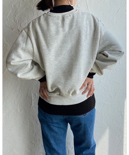 セール】裏起毛ビッグシルエット刺繍ロゴショート丈長袖プル