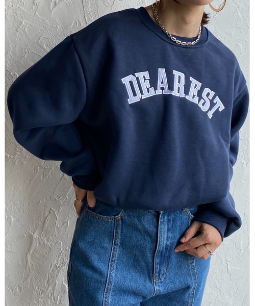 セール】裏起毛ビッグシルエット刺繍ロゴショート丈長袖プル