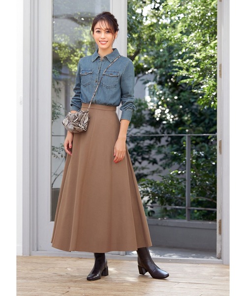 STYLE DELI(スタイルデリ)の「93cm丈ウールライクロングフレアスカート(スカート・レディース・チャコールグレー/キャメル・SMALL/MEDIUM/X-SMALL)」の4枚目の写真