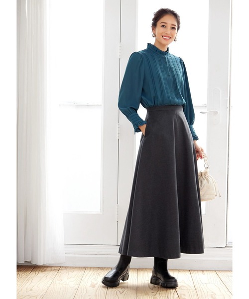 STYLE DELI(スタイルデリ)の「93cm丈ウールライクロングフレアスカート(スカート・レディース・チャコールグレー/キャメル・SMALL/MEDIUM/X-SMALL)」の16枚目の写真