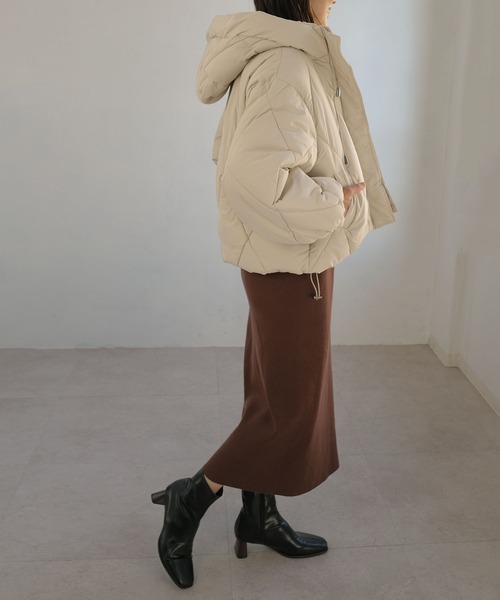 ＡＮＤＪ（アンドジェイ）の「ダイヤ柄中綿ショートダウンジャケット（ダウンジャケット/コート・レディース・ミント/アイボリー/グレイッシュベージュ/ブラック・M）」の7枚目の写真