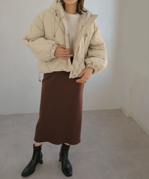 ＡＮＤＪ（アンドジェイ）の「ダイヤ柄中綿ショートダウンジャケット（ダウンジャケット/コート・レディース・ミント/アイボリー/グレイッシュベージュ/ブラック・M）」の12枚目の写真