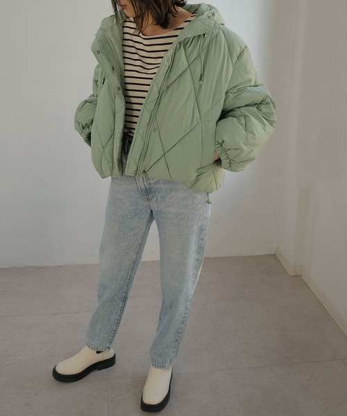 ＡＮＤＪ（アンドジェイ）の「ダイヤ柄中綿ショートダウンジャケット（ダウンジャケット/コート・レディース・ミント/アイボリー/グレイッシュベージュ/ブラック・M）」の16枚目の写真