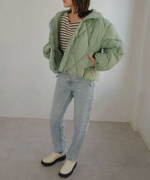 ＡＮＤＪ（アンドジェイ）の「ダイヤ柄中綿ショートダウンジャケット（ダウンジャケット/コート・レディース・ミント/アイボリー/グレイッシュベージュ/ブラック・M）」の22枚目の写真