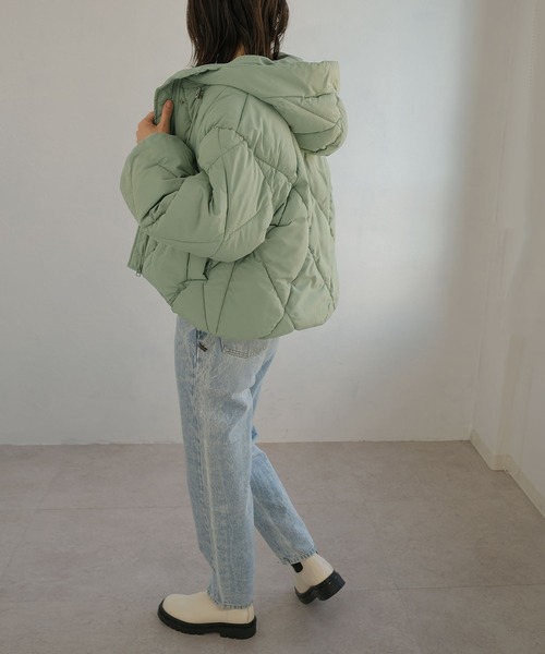 ＡＮＤＪ（アンドジェイ）の「ダイヤ柄中綿ショートダウンジャケット（ダウンジャケット/コート・レディース・ミント/アイボリー/グレイッシュベージュ/ブラック・M）」の6枚目の写真