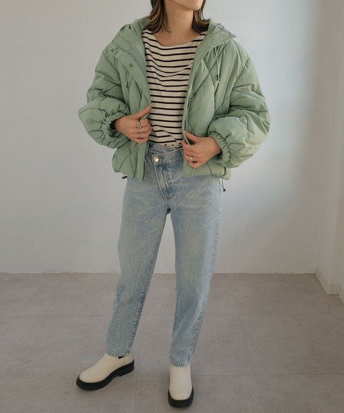 ＡＮＤＪ（アンドジェイ）の「ダイヤ柄中綿ショートダウンジャケット（ダウンジャケット/コート・レディース・ミント/アイボリー/グレイッシュベージュ/ブラック・M）」の17枚目の写真