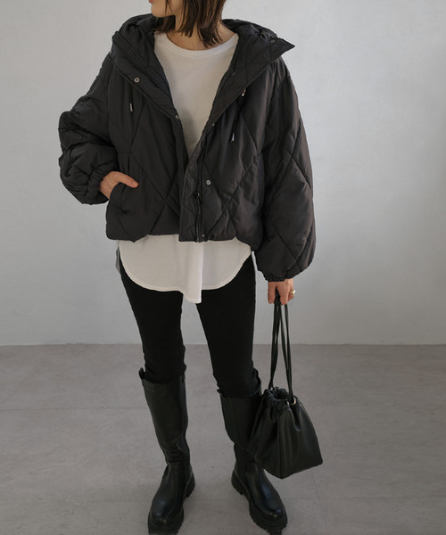 ＡＮＤＪ（アンドジェイ）の「ダイヤ柄中綿ショートダウンジャケット（ダウンジャケット/コート・レディース・ミント/アイボリー/グレイッシュベージュ/ブラック・M）」の19枚目の写真