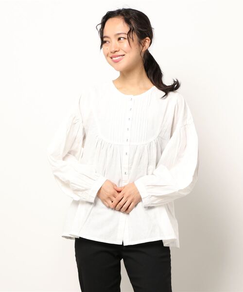 Samansa Mos2（サマンサ モスモス）の「ジャカード織ピンタックブラウス（シャツ/ブラウス・レディース・オフホワイト/グレー/ブラック・ﾌﾘ-）」の6枚目の写真