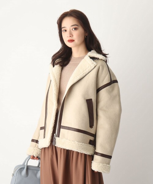 AG by aquagirl（エージーバイアクアガール）の「◆ALPHA フェイクムートンライダースジャケット（ライダースジャケット・レディース・オフホワイト/ブラウン系・38）」の6枚目の写真