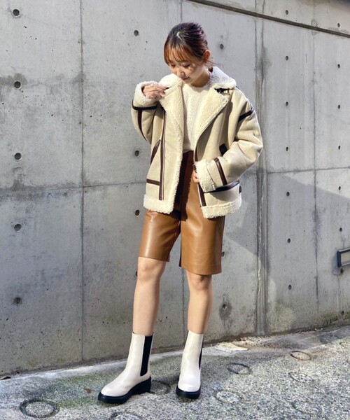 AG by aquagirl（エージーバイアクアガール）の「◆ALPHA フェイクムートンライダースジャケット（ライダースジャケット・レディース・オフホワイト/ブラウン系・38）」の18枚目の写真