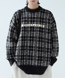【MASONPRINCE】Oversized retro check embroidery logo knit pullover MY3045
