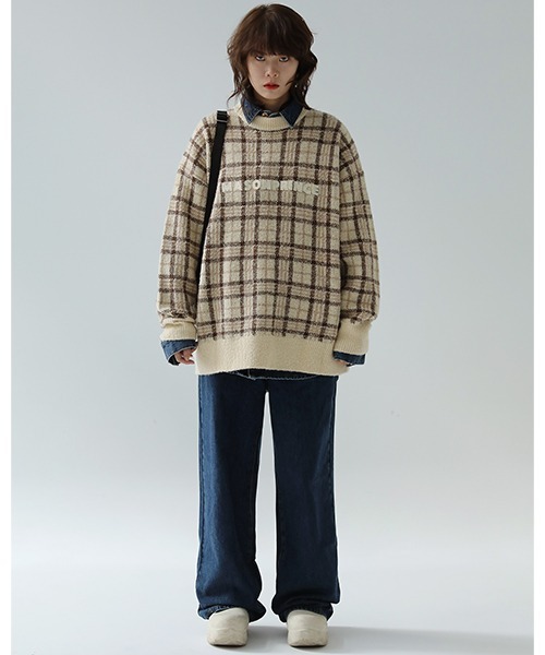 MASONPRINCE(メイソンプリンス)の「【MASONPRINCE】Oversized retro check embroidery logo knit pullover MY3045(ニット/セーター・メンズ・パープル/ブラック/ブラウン/グリーン/ベージュ・L/M/S)」の8枚目の写真