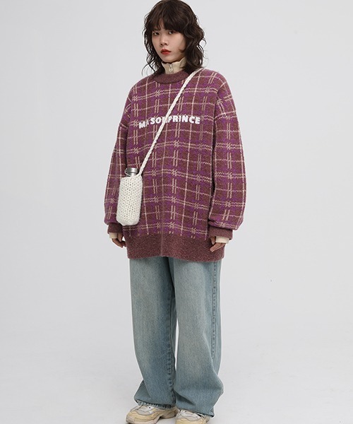 MASONPRINCE(メイソンプリンス)の「【MASONPRINCE】Oversized retro check embroidery logo knit pullover MY3045(ニット/セーター・メンズ・パープル/ブラック/ブラウン/グリーン/ベージュ・L/M/S)」の15枚目の写真