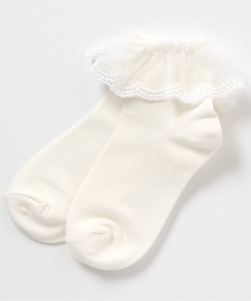 apres les cours（アプレレクール）の「レースソックス（ソックス/靴下・キッズ・オフホワイト/ネイビー・18/15 /12/21）」の2枚目の写真