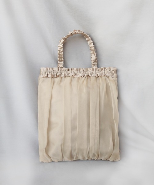 girl(ガール)の「シフォン&サテンギャザーフリルサブバッグ 結婚式 パーティー お呼ばれ オケージョン(トートバッグ・レディース・ブラック/ベージュ・FREE)」の5枚目の写真