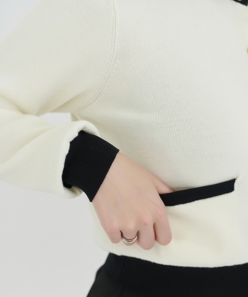 TINA：JOJUN（ティーナジョジュン）の「バイカラー ニットカーディガン TINA：JOJUN（カーディガン/ボレロ・レディース・ホワイト/ネイビー・M）」の11枚目の写真