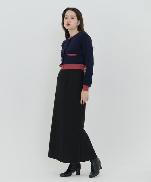 tina jojun レイヤード風 バイカラーニットカーディガン TINA：JOJUN カーディガン レイヤード風 バイカラーニット