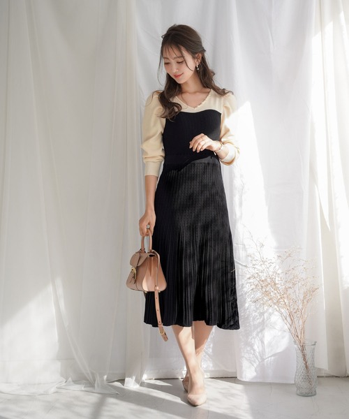 セール パール Vネック バイカラー ベア 切り替え ニット ワンピース Le Reve Vaniller ワンピース Le Reve Vaniller ル レーヴ ヴァニレ のファッション通販 Zozotown