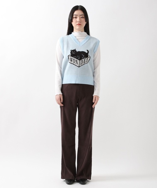 WONDER VISITOR（ワンダービジター）の「WONDER VISITOR／Box Catニットベスト 2276924（ベスト・レディース・ライトブルー/ブラウン・FREE）」の7枚目の写真