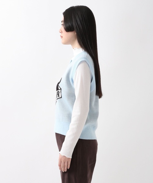 WONDER VISITOR（ワンダービジター）の「WONDER VISITOR／Box Catニットベスト 2276924（ベスト・レディース・ライトブルー/ブラウン・FREE）」の10枚目の写真