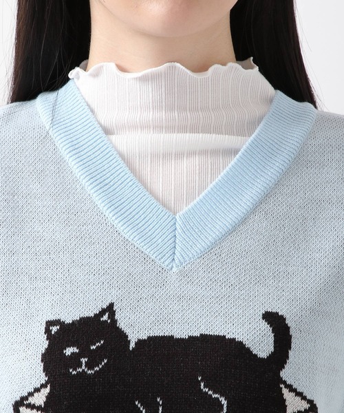 WONDER VISITOR（ワンダービジター）の「WONDER VISITOR／Box Catニットベスト 2276924（ベスト・レディース・ライトブルー/ブラウン・FREE）」の12枚目の写真