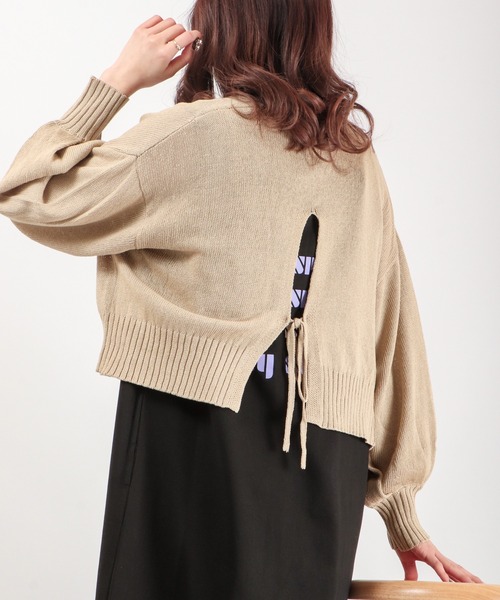 EACH.（イーチ）の「EACH バックスリットリボンカーディガン（カーディガン/ボレロ・レディース・グレー/ライム/ベージュ・FREE）」の2枚目の写真