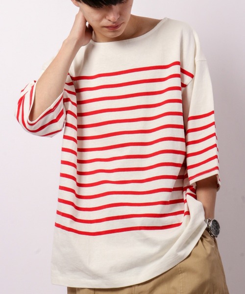 SUGGESTION(サジェッション)の「SUGGESTION ヘビーウエイトパネル切替ボーダーバスクシャツ(Tシャツ/カットソー・メンズ・グリーン/ブラック/ブルー/その他2/レッド/その他1・M/L)」の12枚目の写真