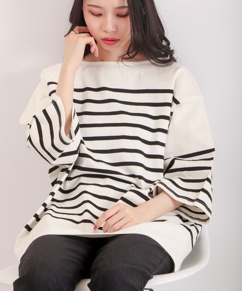 SUGGESTION(サジェッション)の「SUGGESTION ヘビーウエイトパネル切替ボーダーバスクシャツ(Tシャツ/カットソー・メンズ・グリーン/ブラック/ブルー/その他2/レッド/その他1・M/L)」の16枚目の写真