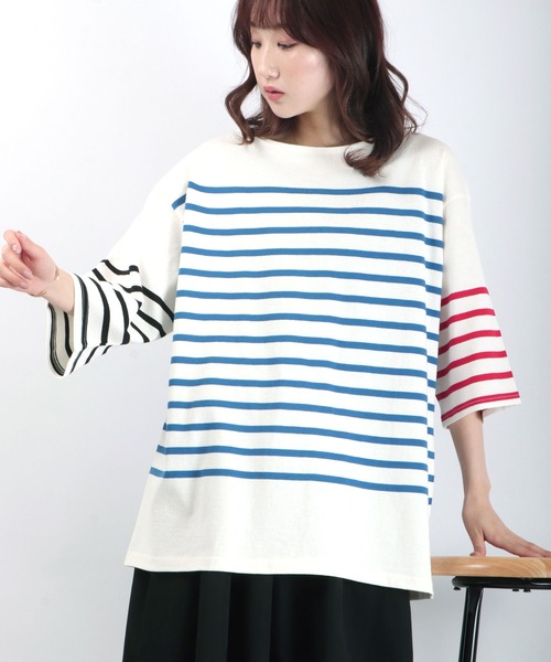 SUGGESTION(サジェッション)の「SUGGESTION ヘビーウエイトパネル切替ボーダーバスクシャツ(Tシャツ/カットソー・メンズ・グリーン/ブラック/ブルー/その他2/レッド/その他1・M/L)」の19枚目の写真
