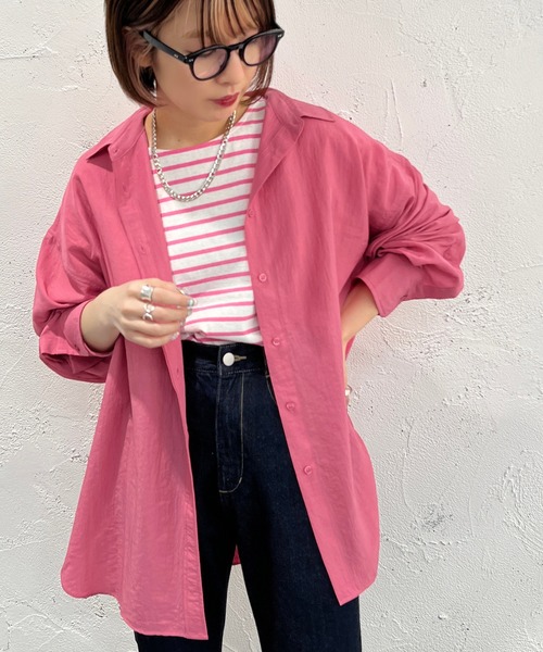 apres jour mignon（アプレジュールミニョン）の「カラーシャツ【ZOZOTOWN限定アイテム】（シャツ/ブラウス・レディース・ピンク/ブルー/グリーン/イエロー・X-LARGE/フリー）」の4枚目の写真