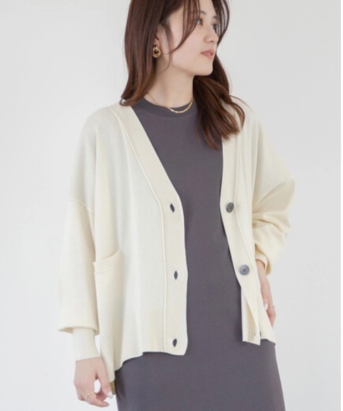 Green　Parks（グリーンパークス）の「洗える ショート丈ニットカーデ（カーディガン/ボレロ・レディース・チャコールグレー/オフホワイト/イエロー/オレンジ/グリーン・FREE）」の2枚目の写真