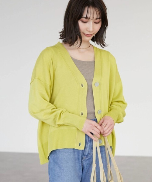 Green　Parks（グリーンパークス）の「洗える ショート丈ニットカーデ（カーディガン/ボレロ・レディース・チャコールグレー/オフホワイト/イエロー/オレンジ/グリーン・FREE）」の5枚目の写真