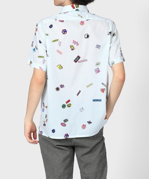 Paul SmithLIVE FASTER プリント半袖　ボタンダウンシャツ ポールスミス LIVE FASTER チーター プリント 総柄 半袖シャツ L
