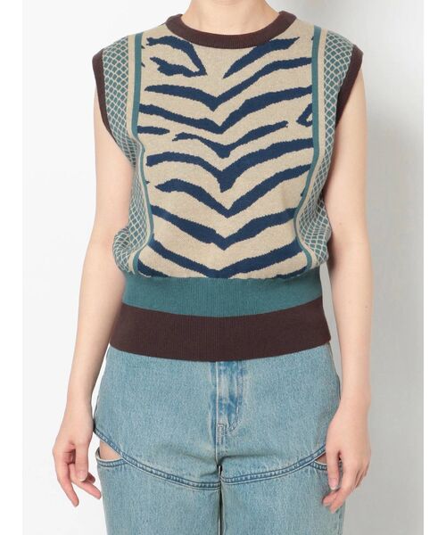 EVRIS（エヴリス）の「パターンミックスジャガードニットベスト（ニット/セーター・レディース・オレンジ/ブルー・FREE）」の13枚目の写真