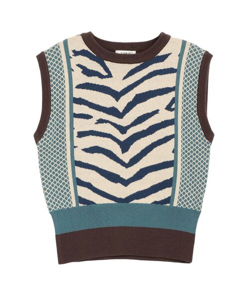 EVRIS（エヴリス）の「パターンミックスジャガードニットベスト（ニット/セーター・レディース・オレンジ/ブルー・FREE）」の6枚目の写真