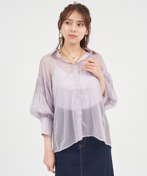 ROYAL PARTY(ロイヤルパーティー)の「袖ボリュームシアーシャツブラウス(シャツ/ブラウス・レディース・パープル/オフホワイト/グリーン・FREE)」の10枚目の写真