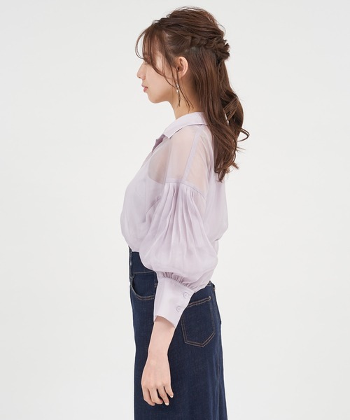 ROYAL PARTY(ロイヤルパーティー)の「袖ボリュームシアーシャツブラウス(シャツ/ブラウス・レディース・パープル/オフホワイト/グリーン・FREE)」の19枚目の写真