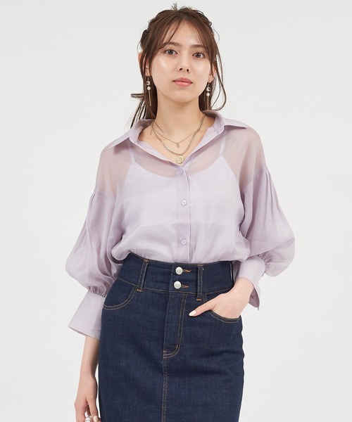 ROYAL PARTY(ロイヤルパーティー)の「袖ボリュームシアーシャツブラウス(シャツ/ブラウス・レディース・パープル/オフホワイト/グリーン・FREE)」の13枚目の写真