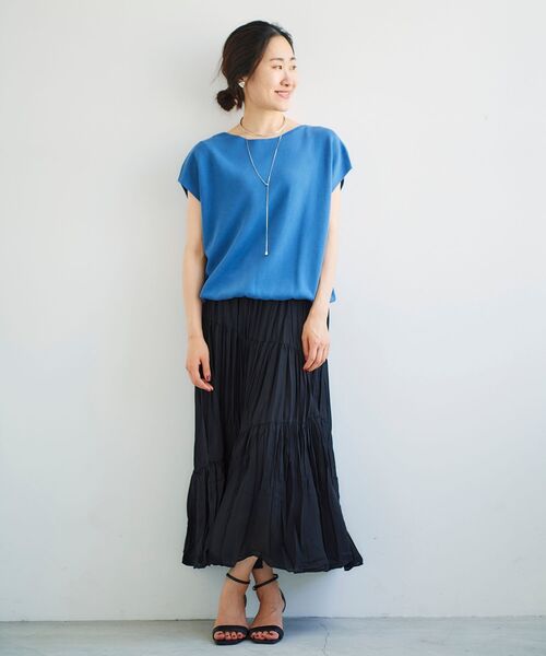 le.coeur blanc（ルクールブラン）の「プリーツティアードロングスカート（スカート・レディース・グリーン/ブラック/アイボリー・38）」の4枚目の写真