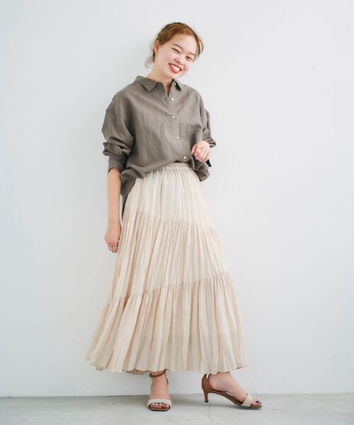 le.coeur blanc（ルクールブラン）の「プリーツティアードロングスカート（スカート・レディース・グリーン/ブラック/アイボリー・38）」の7枚目の写真