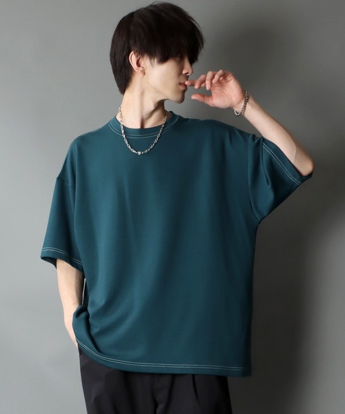 SITRY（シトリー）の「COOL Cardboard wide crew neck pullover/クールダンボール ワイド クルーネック プルオーバー（Tシャツ/カットソー・メンズ・ライトグレー/ブラック/ライトベージュ/マスタード/ホワイト/チャコールグレー/ブルーグリーン/パープル・M/L）」の7枚目の写真