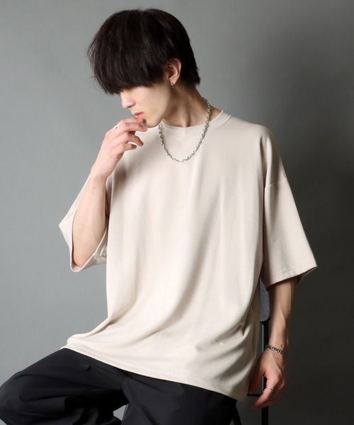 SITRY（シトリー）の「COOL Cardboard wide crew neck pullover/クールダンボール ワイド クルーネック プルオーバー（Tシャツ/カットソー・メンズ・ライトグレー/ブラック/ライトベージュ/マスタード/ホワイト/チャコールグレー/ブルーグリーン/パープル・M/L）」の6枚目の写真