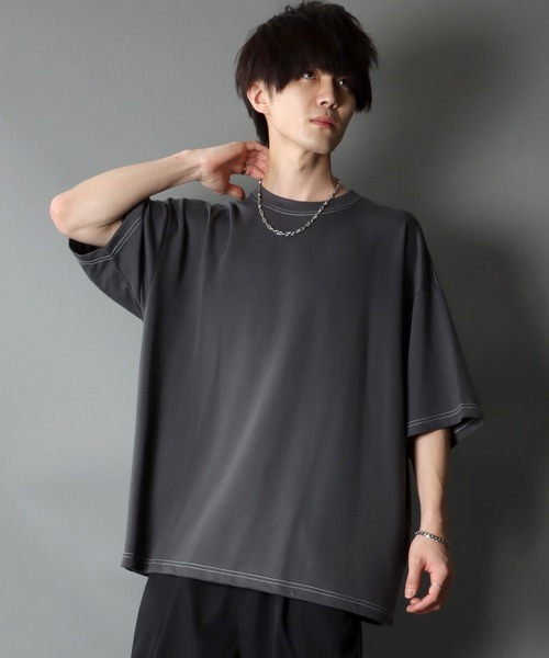SITRY（シトリー）の「COOL Cardboard wide crew neck pullover/クールダンボール ワイド クルーネック プルオーバー（Tシャツ/カットソー・メンズ・ライトグレー/ブラック/ライトベージュ/マスタード/ホワイト/チャコールグレー/ブルーグリーン/パープル・M/L）」の4枚目の写真
