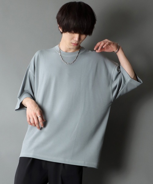 SITRY（シトリー）の「COOL Cardboard wide crew neck pullover/クールダンボール ワイド クルーネック プルオーバー（Tシャツ/カットソー・メンズ・ライトグレー/ブラック/ライトベージュ/マスタード/ホワイト/チャコールグレー/ブルーグリーン/パープル・M/L）」の5枚目の写真