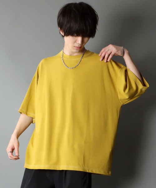SITRY（シトリー）の「COOL Cardboard wide crew neck pullover/クールダンボール ワイド クルーネック プルオーバー（Tシャツ/カットソー・メンズ・ライトグレー/ブラック/ライトベージュ/マスタード/ホワイト/チャコールグレー/ブルーグリーン/パープル・M/L）」の8枚目の写真