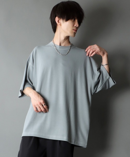 SITRY（シトリー）の「COOL Cardboard wide crew neck pullover/クールダンボール ワイド クルーネック プルオーバー（Tシャツ/カットソー・メンズ・ライトグレー/ブラック/ライトベージュ/マスタード/ホワイト/チャコールグレー/ブルーグリーン/パープル・M/L）」の18枚目の写真