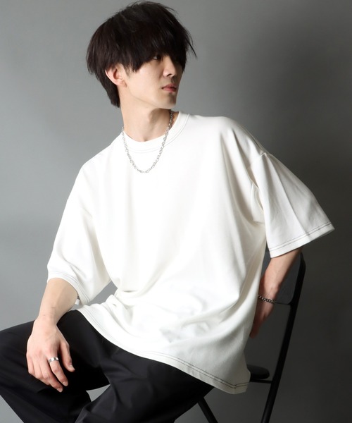 SITRY（シトリー）の「COOL Cardboard wide crew neck pullover/クールダンボール ワイド クルーネック プルオーバー（Tシャツ/カットソー・メンズ・ライトグレー/ブラック/ライトベージュ/マスタード/ホワイト/チャコールグレー/ブルーグリーン/パープル・M/L）」の15枚目の写真