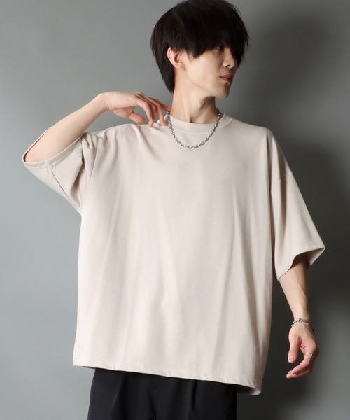 SITRY（シトリー）の「COOL Cardboard wide crew neck pullover/クールダンボール ワイド クルーネック プルオーバー（Tシャツ/カットソー・メンズ・ライトグレー/ブラック/ライトベージュ/マスタード/ホワイト/チャコールグレー/ブルーグリーン/パープル・M/L）」の19枚目の写真