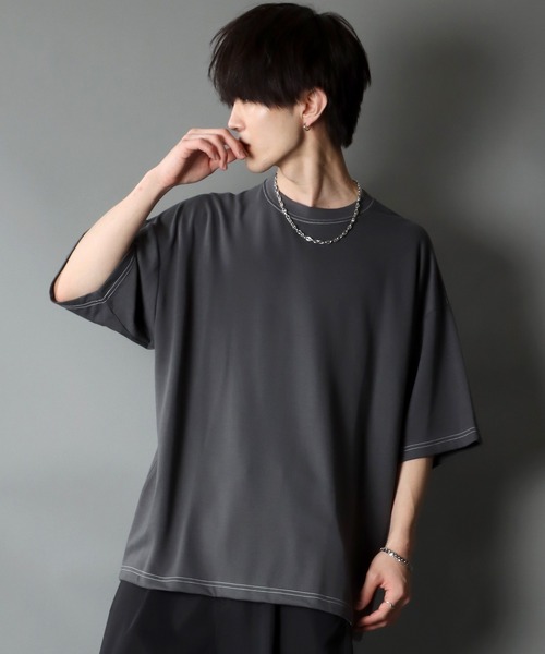 SITRY（シトリー）の「COOL Cardboard wide crew neck pullover/クールダンボール ワイド クルーネック プルオーバー（Tシャツ/カットソー・メンズ・ライトグレー/ブラック/ライトベージュ/マスタード/ホワイト/チャコールグレー/ブルーグリーン/パープル・M/L）」の17枚目の写真