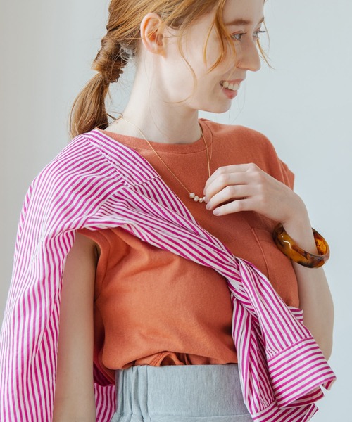 Crisp（クリスプ）の「フレンチポケットTシャツ（Tシャツ/カットソー・レディース・ブラウン/オレンジ/グリーン/アイボリー・FREE）」の8枚目の写真